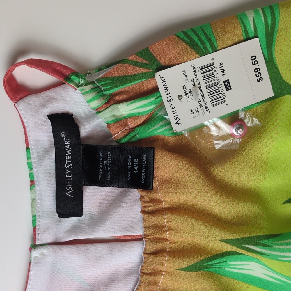 Ashley Stewart Tropical Sunset Hue Palm Print Halter Belted Maxi Dress 14/16 NWT - Picture 3 of 16